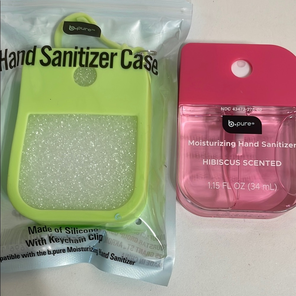 b.pure Pink Hand Sanitizer with Green Silicone Case